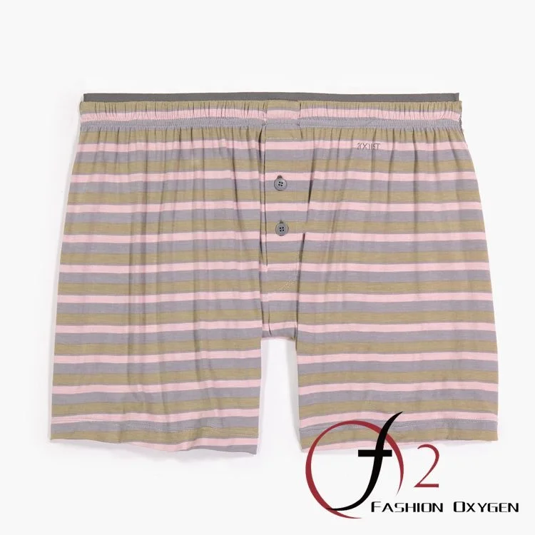 Male comfortable underwear modal striped boxers button fly boxer shorts old man underwear