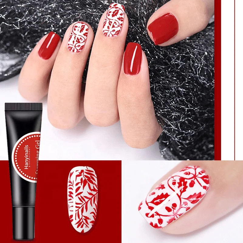 Hanyinails Latest nail art fashion professional gel polish 8ml tube 14color nail stamping gel