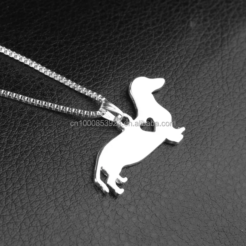 Pet Rescue Animal Lovers Jewelry Dachshund Necklace Silver Puppy Heart Cut Off Dog Breed Pet Memorial Charms