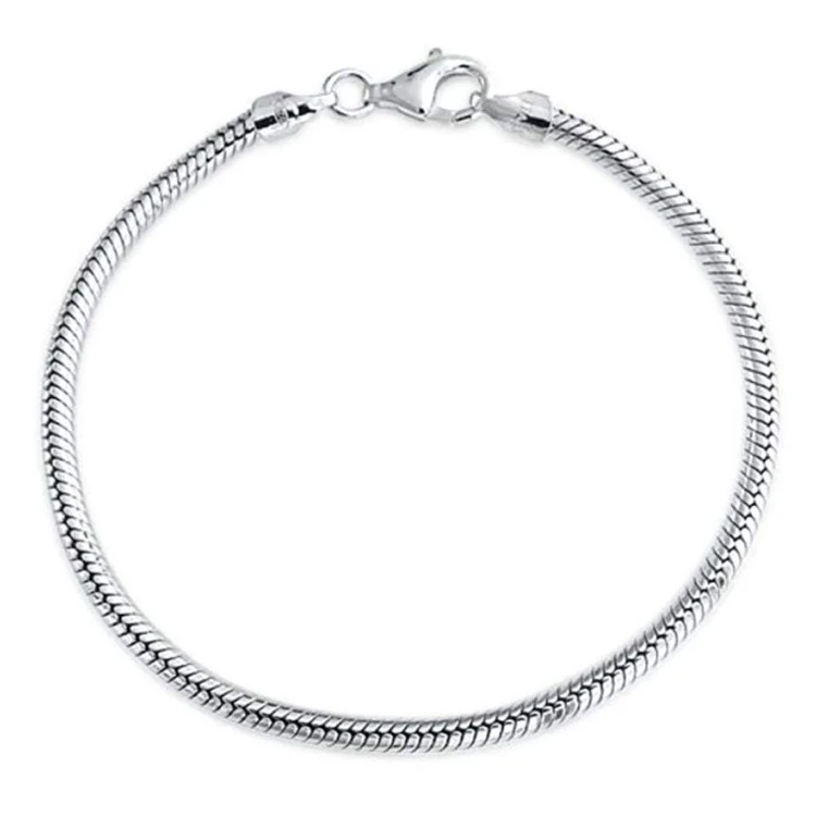 Genuine Sterling Silver Snake Chain Charm Bracelet fit All Charm Beads