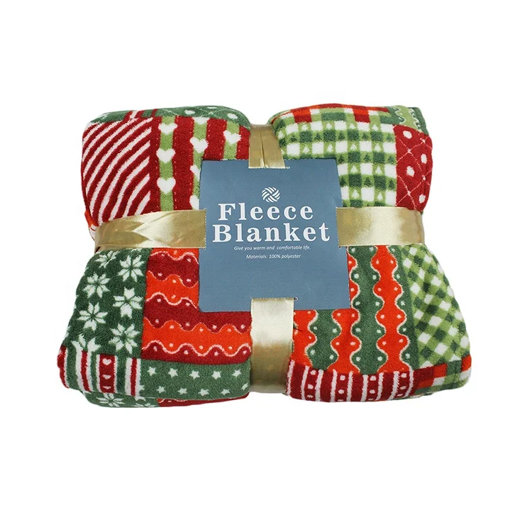 China supplier plaid promotional polar fleece blanket for christmas winter