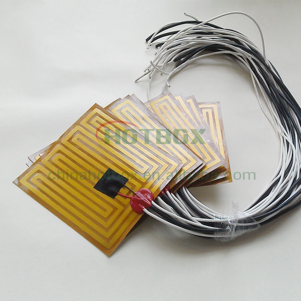 
Kapton polyimide thin film heater 100*100mm surface with adhesive on a face 12V 90W with 400mm lead wire and 100k thermistor 