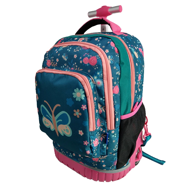 Top level artistic print wheeled trolley backpack bags school waterproof trolley backpack