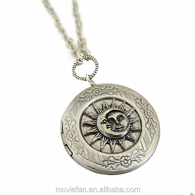 Silver Moon Face Sun Moon Star Locket Wedding Necklace Original Fantasy necklace