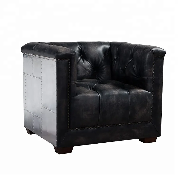 loft industrial furniture sectional leather sofa sets design Aluminium patchwork back luxury classic leather office sofa