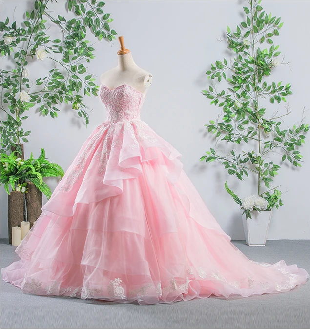 RSM66411 real elegant pink sweetheart ball gown applique pattern long cheap evening gowns