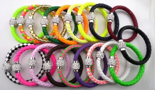 Genuine Leather multilayer bracelet with Crystal 10mm beads magnetic clasp factory price