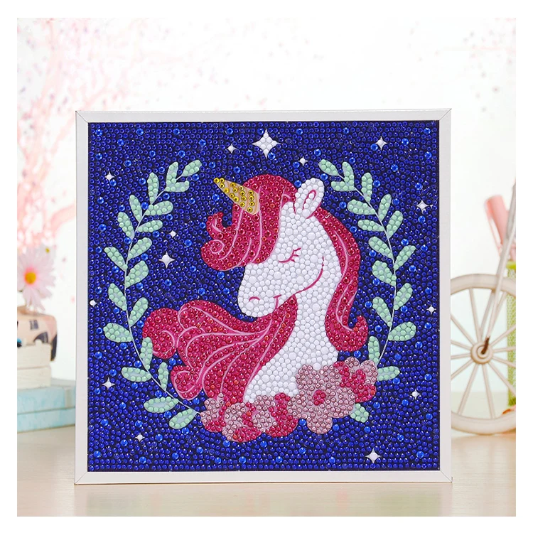 Children toy educational mini white frame cartoon diamond painting unicorn for kids