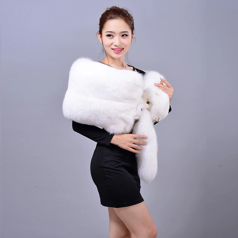 Natural white fox fur stole real fox fur cape genuine fur shawl for women