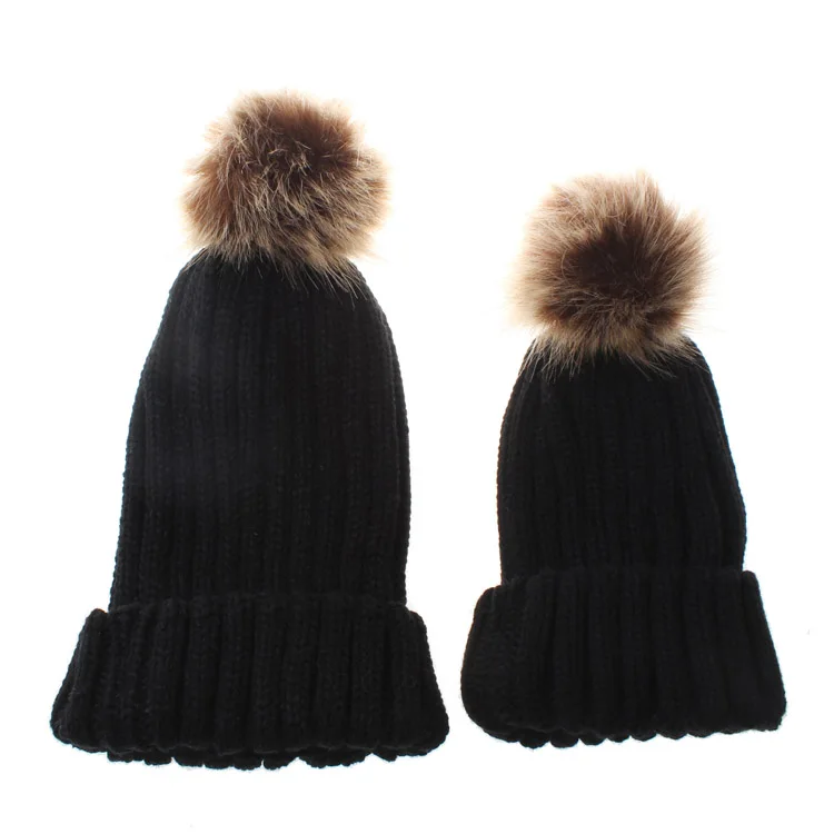 Sell ladies childrens baby cute winter knitted sports hat with pom pom