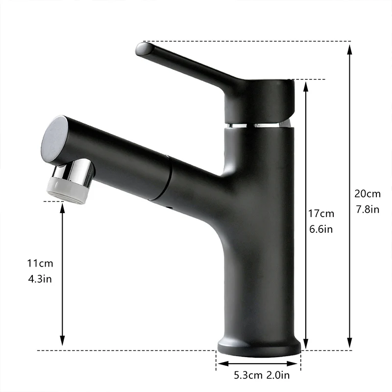 FLG Newest sanitary ware Basin Mixer zwarte kraan pull out Bathroom basin faucet with Two kinds of water outlet function