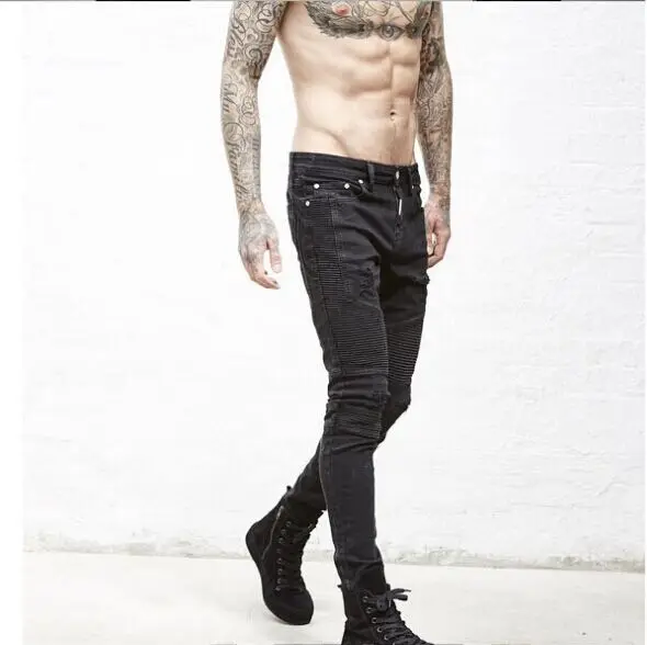 
ripped motor jeans Mens biker Skinny jeans for men slim elastic jeans denim Biker jeanshiphop pants in stock accept small order 