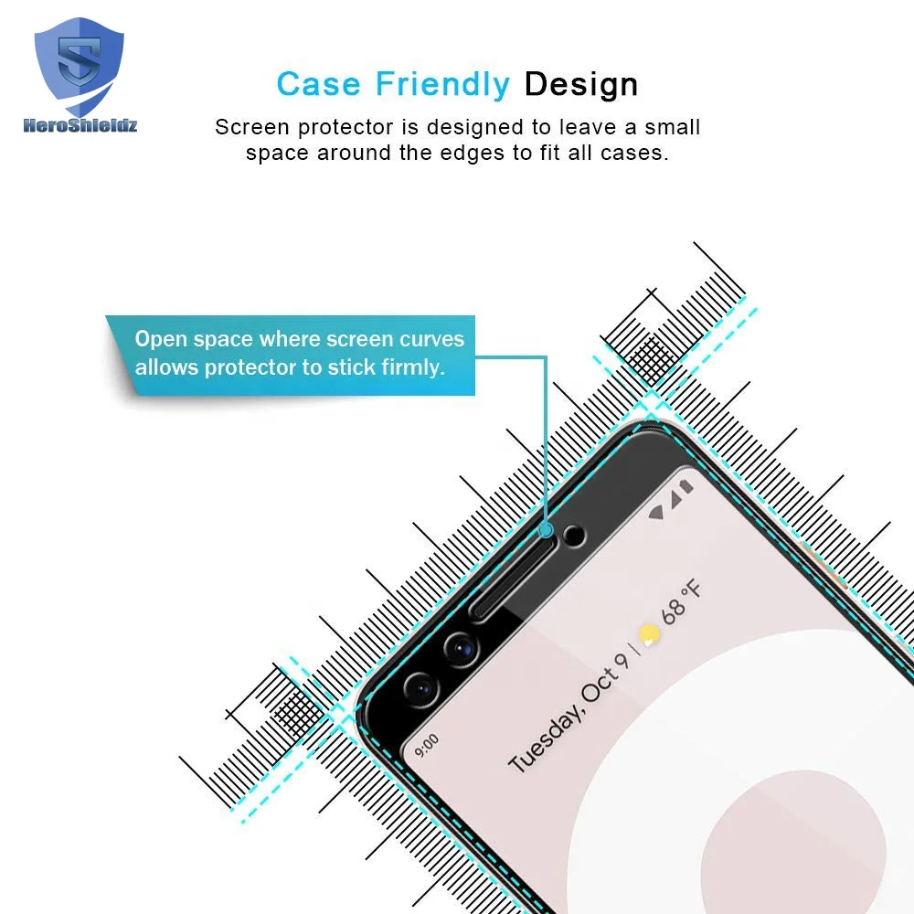 3D Full Cover 9H Tempered Glass For Google Pixel 3 Screen Protector, Pixel 3 Screen Protector Full Glass 0.26mm Case friendly