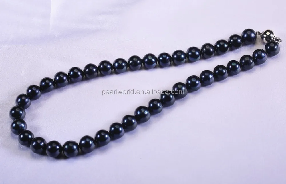 11-12mm new design 925 silver round black color real natural cultured pearl necklace