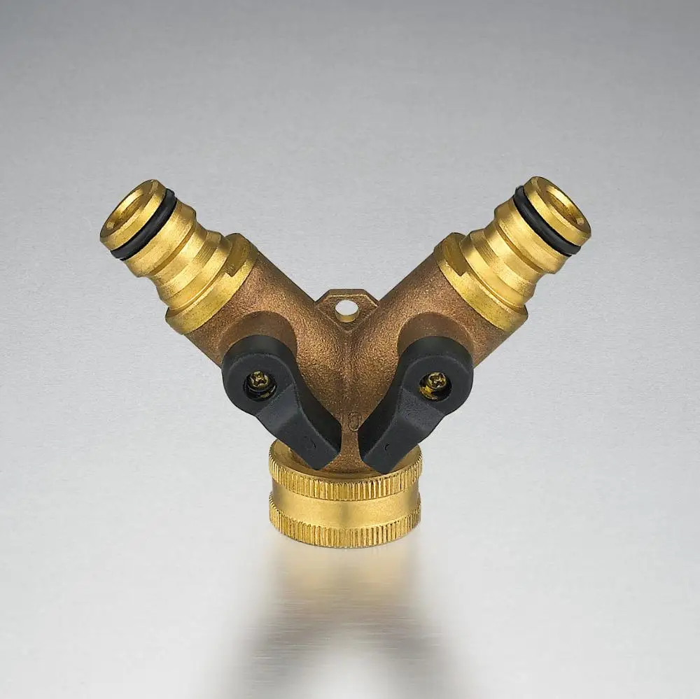 Garden Tap Twin brass quick connector with shut-off valves