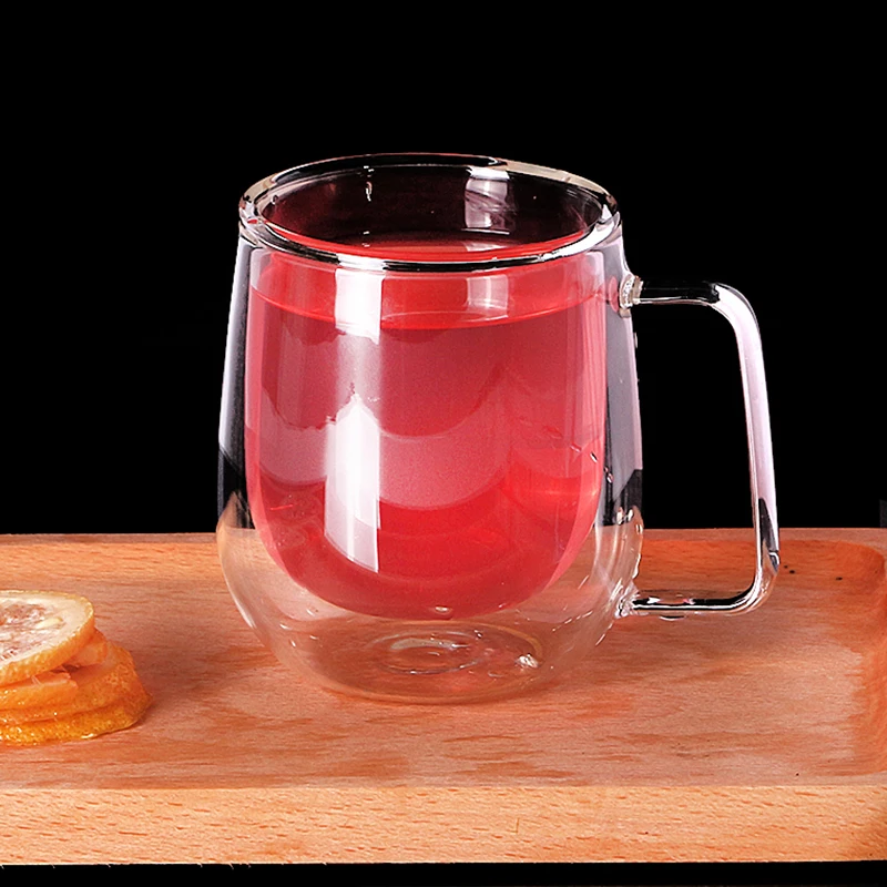 Стеклянная посуда с логотипом на заказ от производителя, небьющаяся прозрачная боросиликатная стеклянная чайная чашка с двойными стенками и ручкой