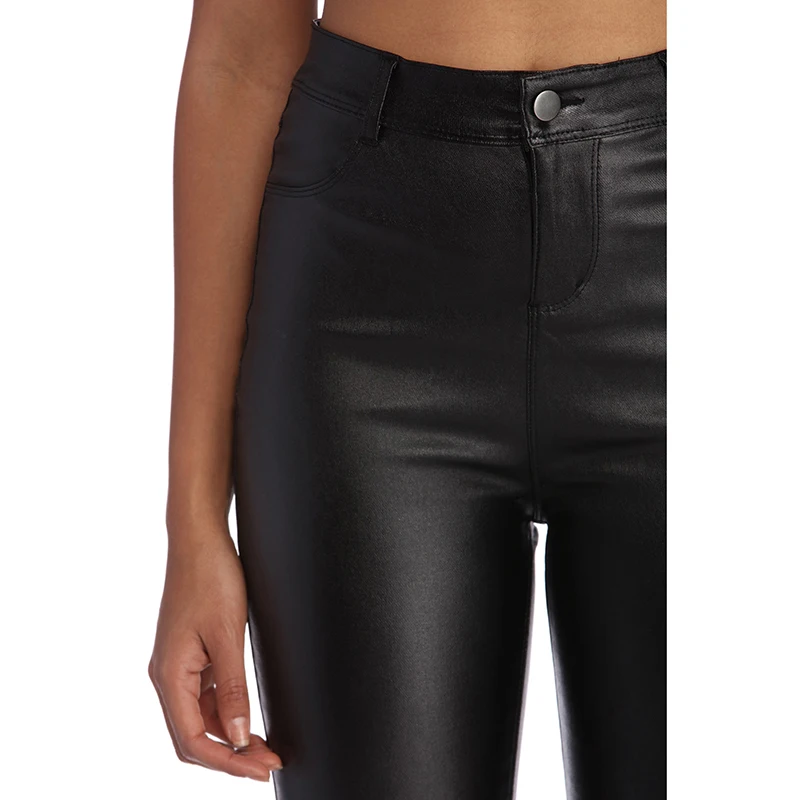 Женская одежда шагайте смело в стиле из PU искусственной кожи штаны с высокой посадкой талии пять ремень мягким верхом на строительство укороченные узкие низ брюки