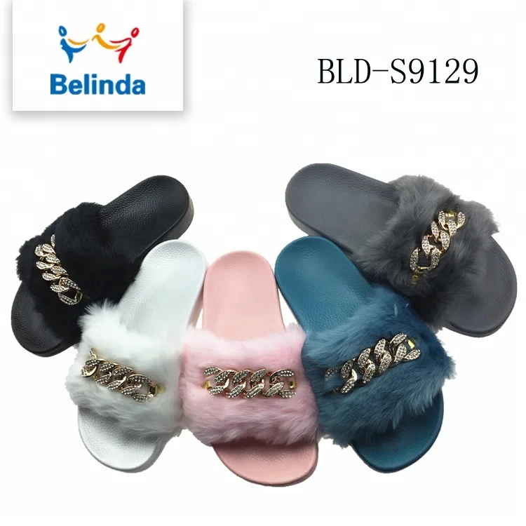 Fashion Slippers Women Soft Slides Footwear Faux Furry Fur