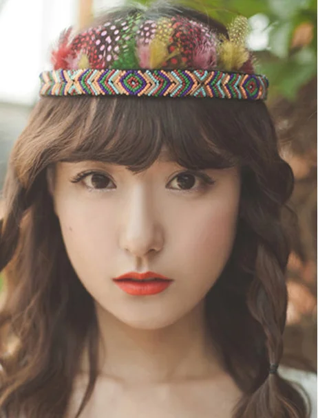 Feather Crown Headband Colorful Beads Headwrap Showgirl Carnival Party Headdress