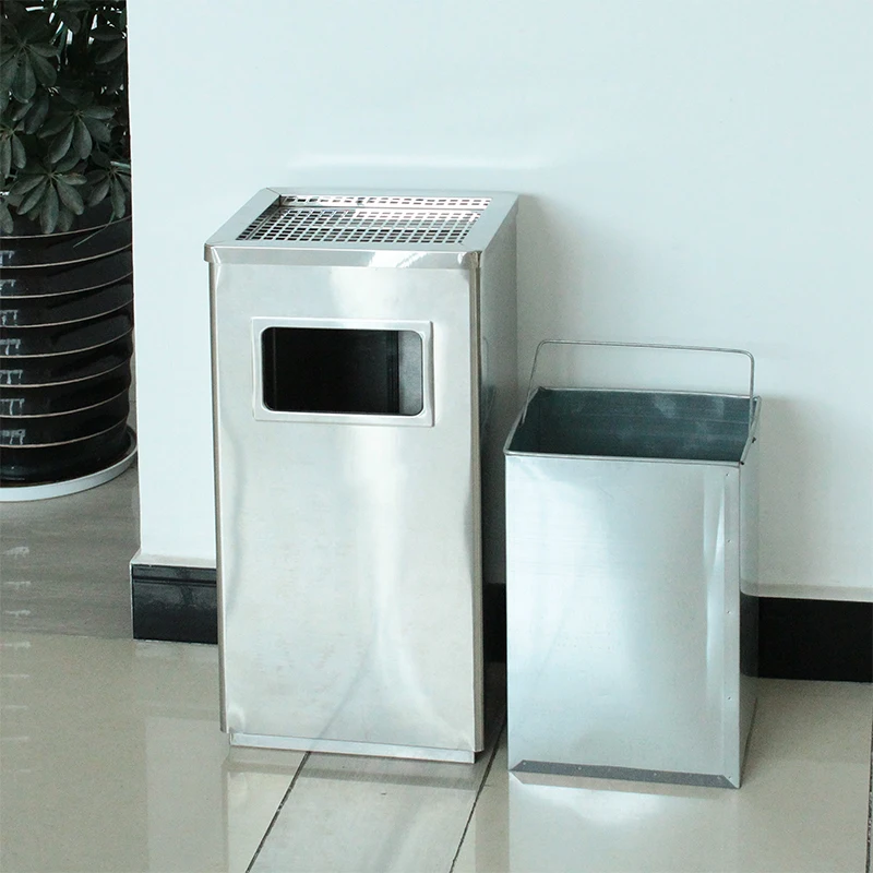 Metal Litter Bin Trashbin Trash Can Economy Metal Garbage Bin Waste Receptacles with Ashtray