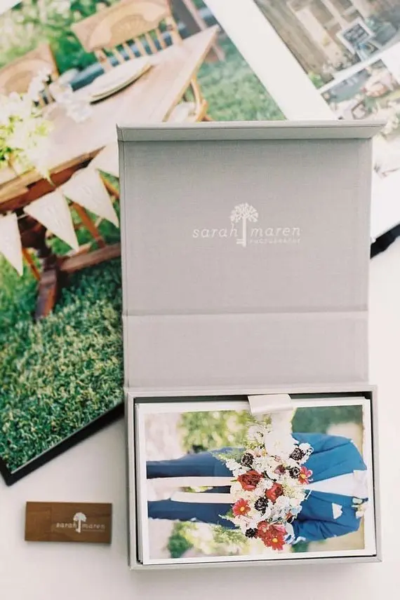 28x22x11cm Fabric Covered Boxes 4x6 Photo Keepsake Box