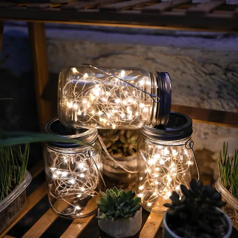 2021 OEM glass led solar bottle mason Jar light for garden decorate