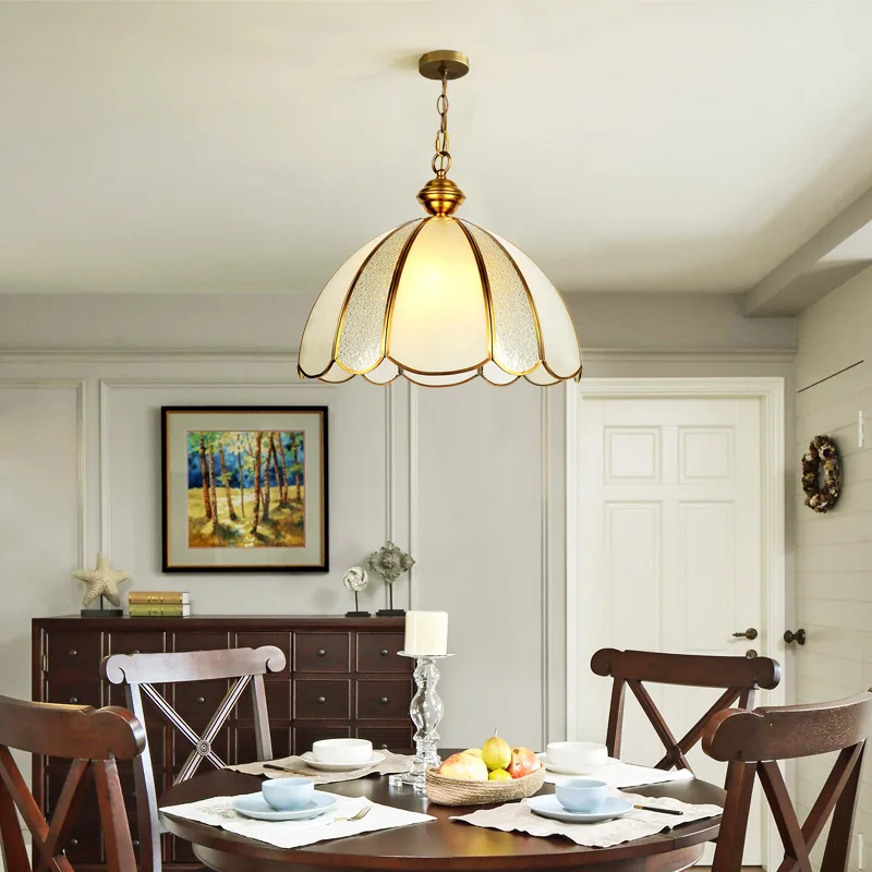 
copper material pendant light restaurant lamp iron link hanging light glass lamp shade gold color 