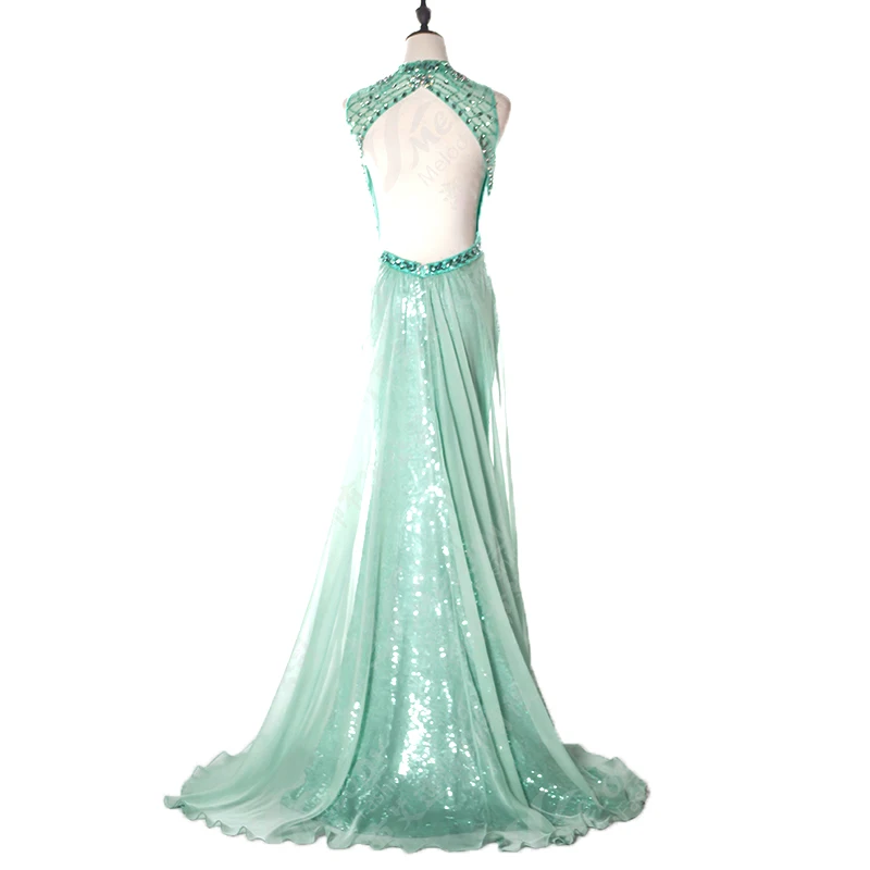 Formal party gown green backless sexy sequin long evening dresses