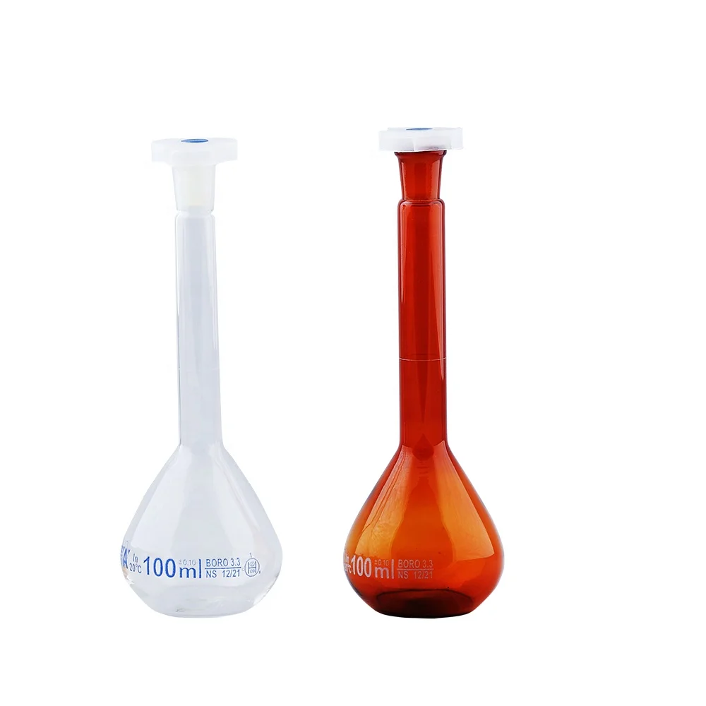 HDMED chemical lab liquid Glass Volumetric Flask with Plastic stopper or lid