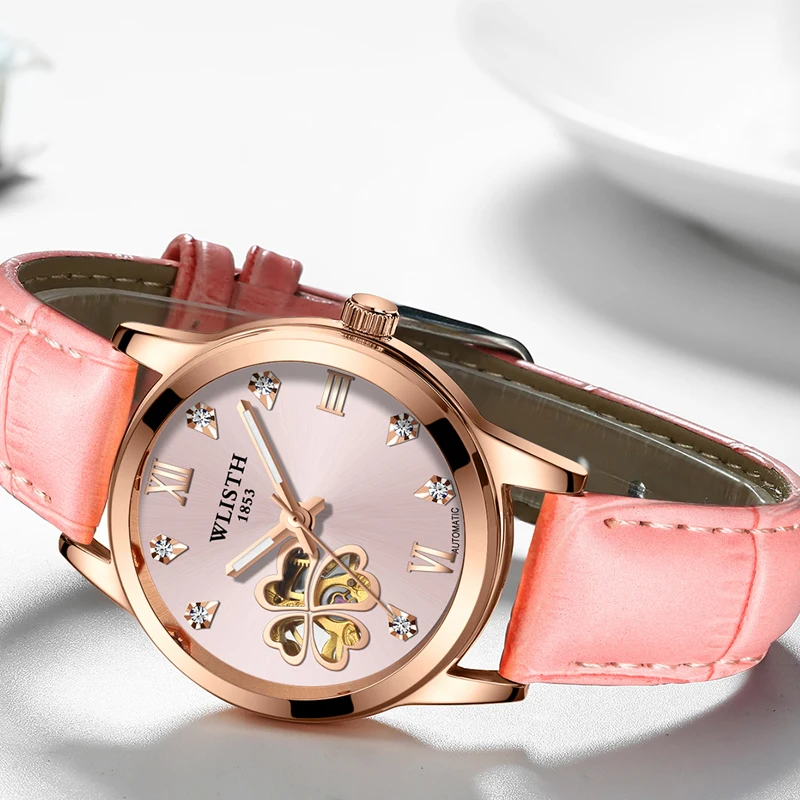 Custom logo luxury women watch leather fashion wristwatches mechanical watches