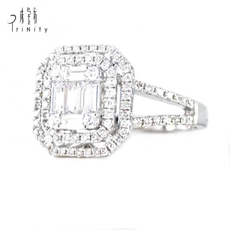 Poland Friendship Design Baguette Cut Natural Diamond Engagement Ring for Teenage Girls Solid Gold Ring 18K Solid White Gold