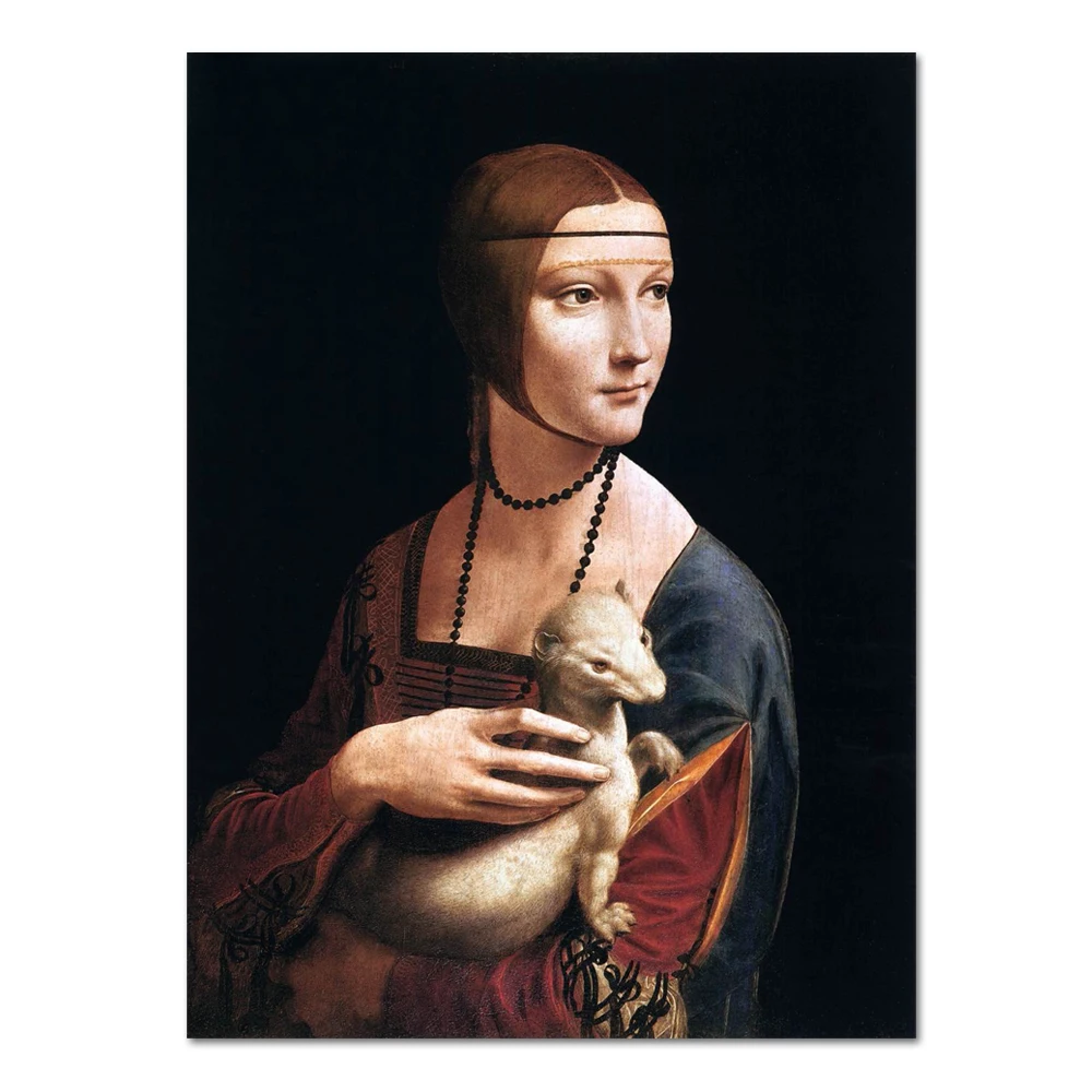 European Vintage Renaissance Ornate Woman Portrait Davinci Oil Painting Masterpiece