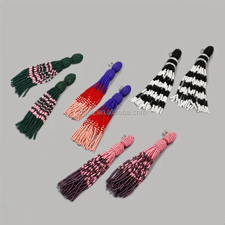 Peichi women fashion handmade Tassel beaded jewelry and drop earring