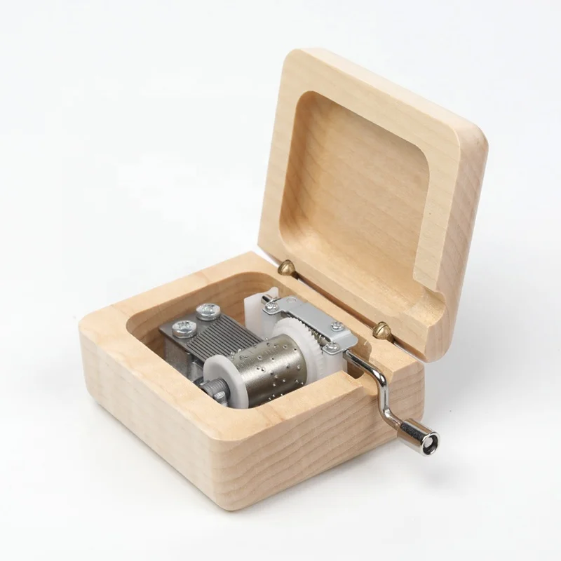 Carved logo wooden music box with custom song