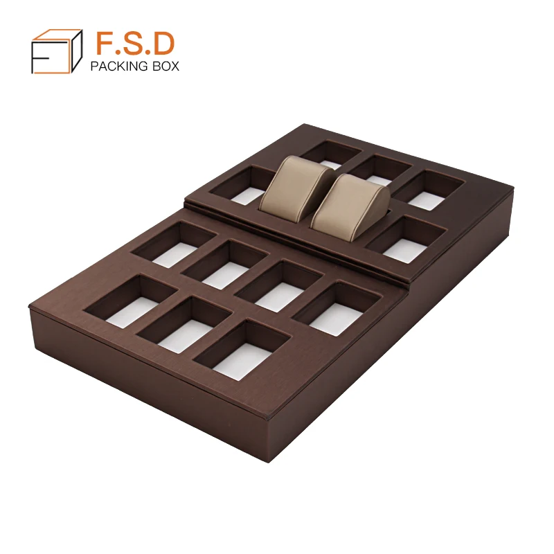 2024 High Quality New trend PU Leather Watch Jewelry Tray Display custom Brown color size Whole Set Tray For Window Showcase