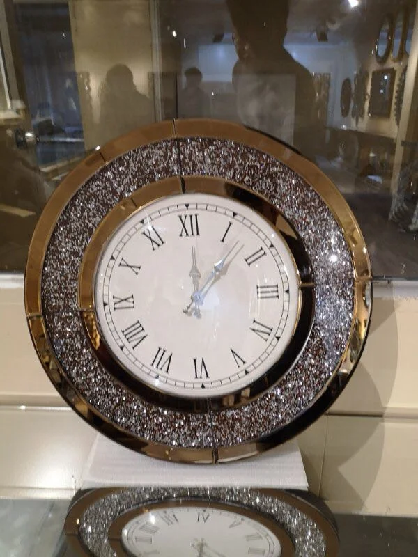 Mirrored clock decorative clock  with crushed crystal crushed diamond
