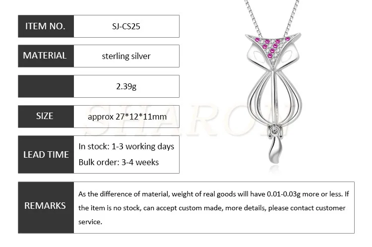 Romantic Charming Women Crystal Fox Pearl Sterling Silver Cage Pendant