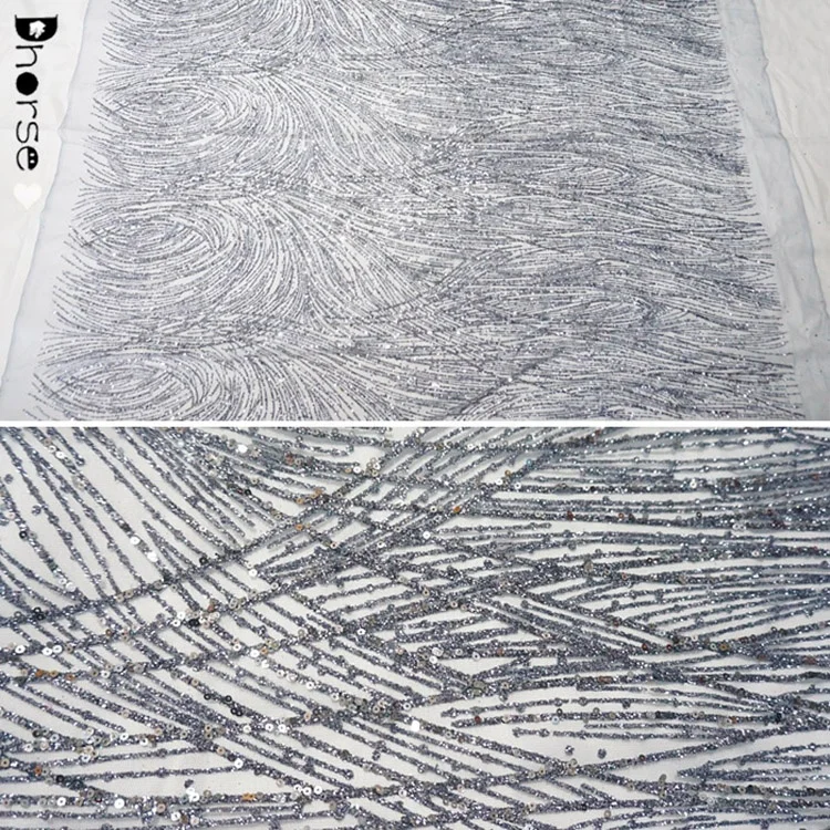 Corrugated Type Stylish And Atmospheric Sequin Glitter Lace Fabric