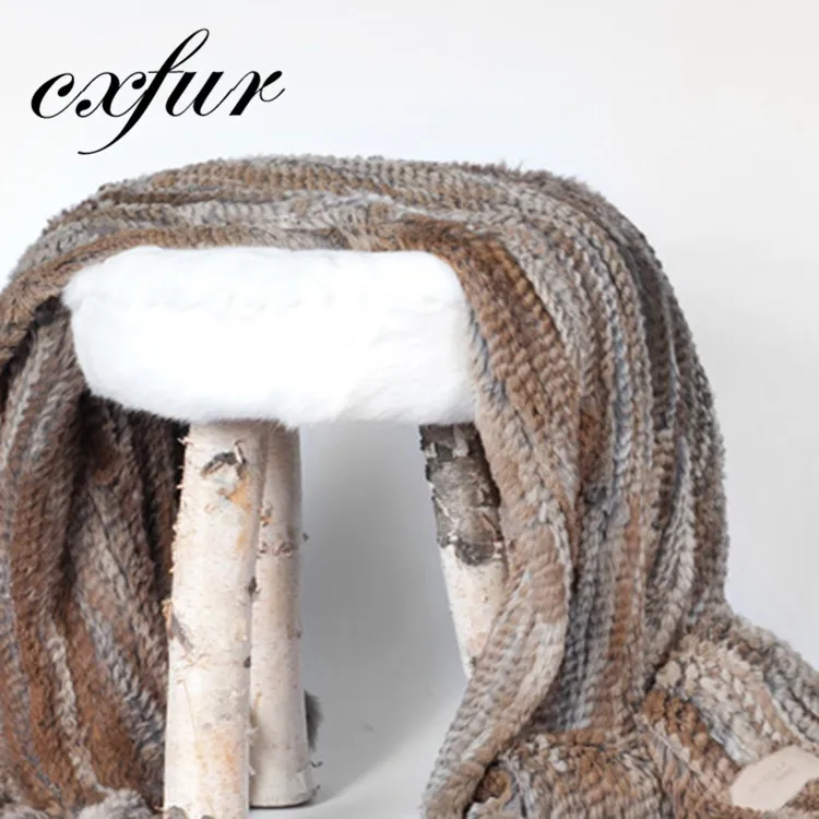 CX-D-20 военно-морской флот 114*190 см ручной вязки мех Пледы из натурального кроличьего меха, одеяло с бахромой