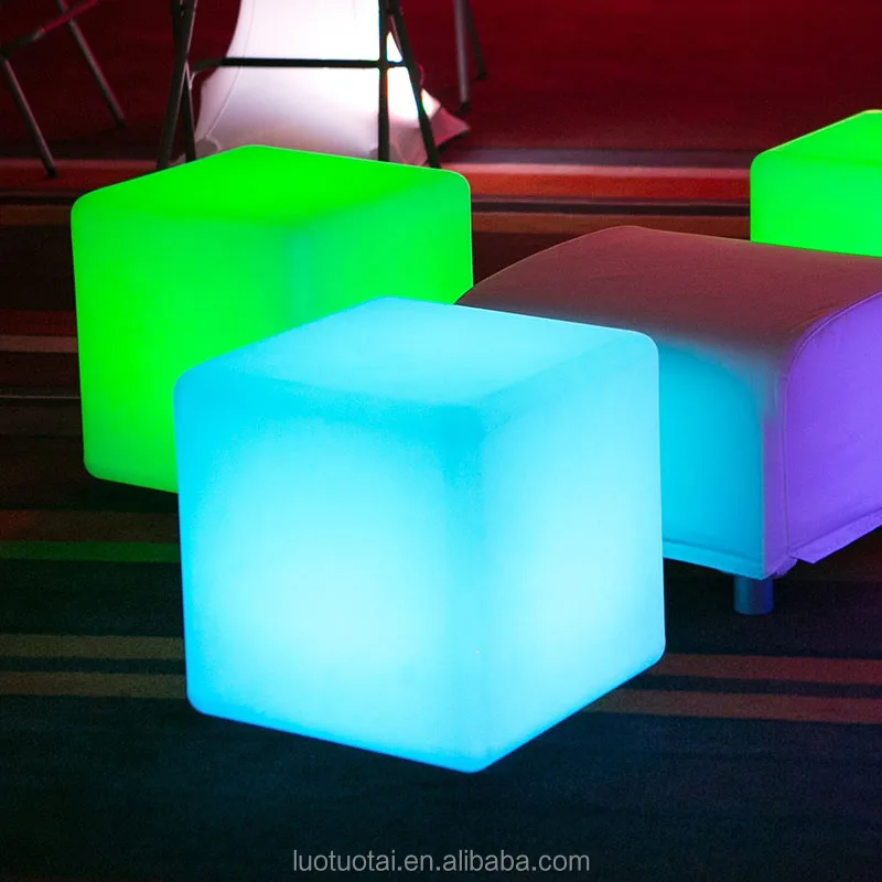 RGB lighted led cube chair outdoor seating rechargeable pe led cube plastic cube chair for garden LTT-C500