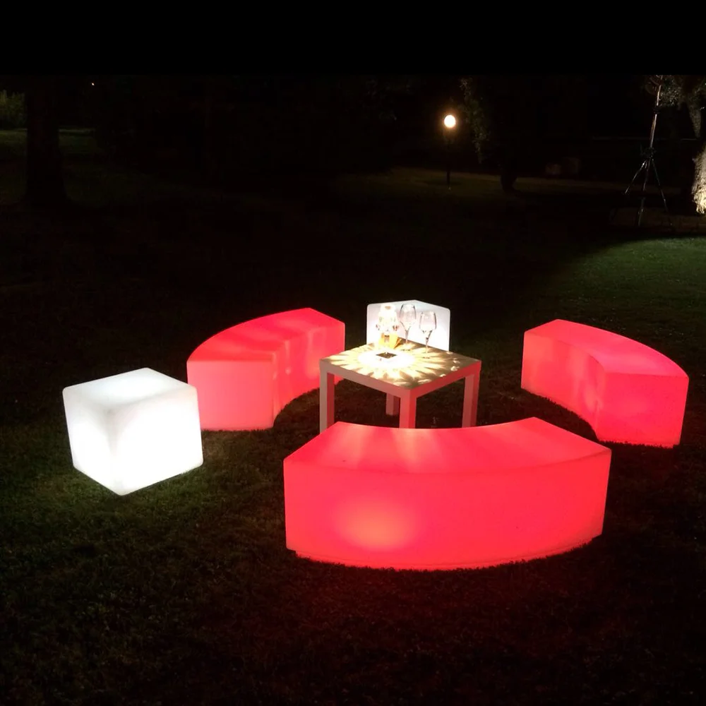 commercial used glowing party stool bench illuminated led light up curved patio seat garden plastic outdoor furniture