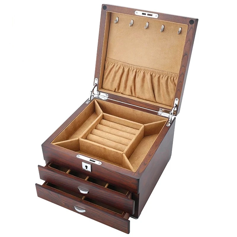 Custom  New Wholesale Solid Wood  Jewelry  Box With Lock Luxury Wooden Case