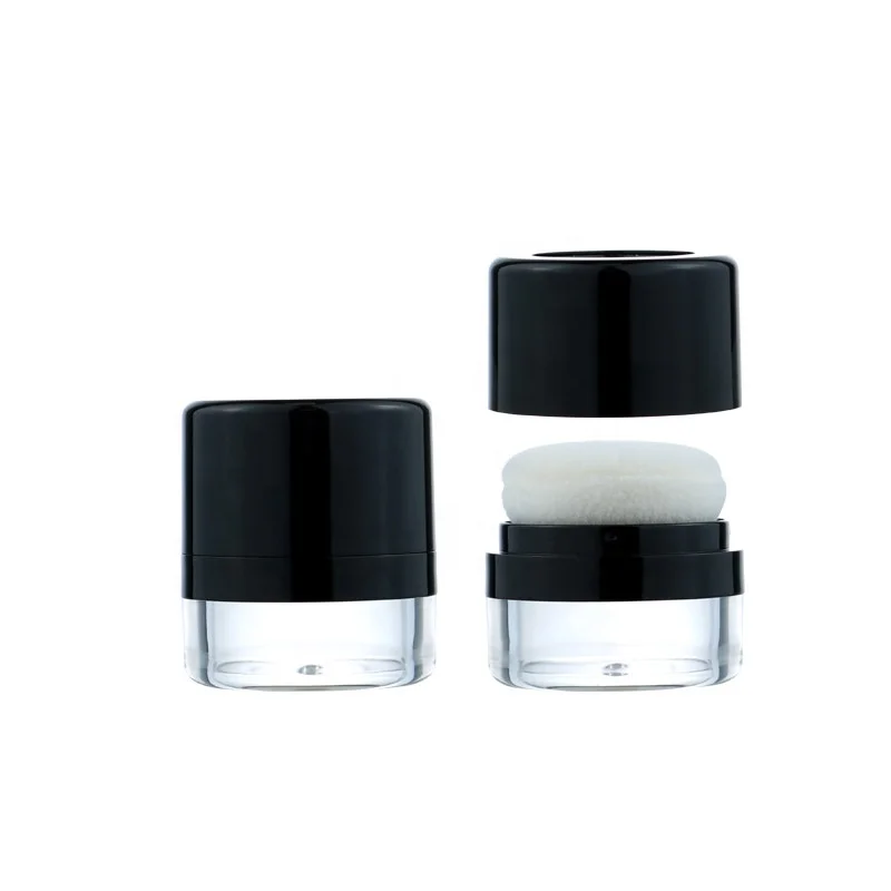 Fashion wholesale empty round cosmetic makeup blush loose dry powder case hair care setting powder container with mirror puff