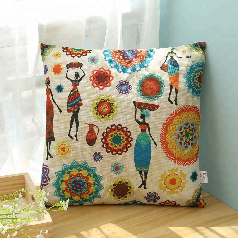 Home Decorative African Images Digital Printing Ethnic Cushion Covers For Sofa Chair