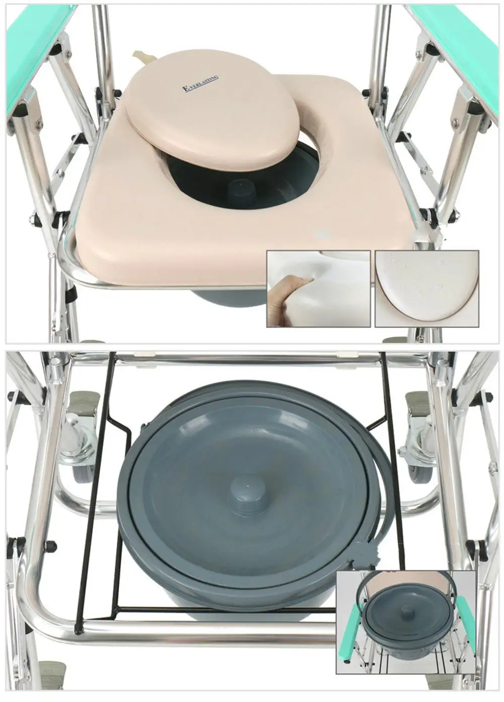 
Aluminum Folding Toliet Bathroom Wheelchair with 4 wheels commode chair for disabled 