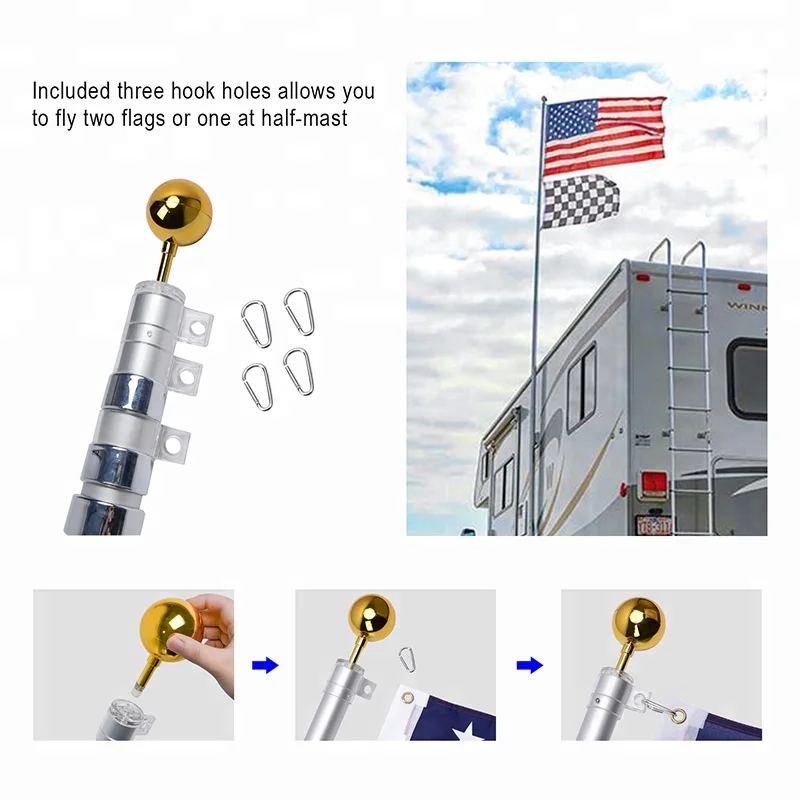 25ft Big Aluminum Flag Pole Spinning Flagpole  telescopic flapole