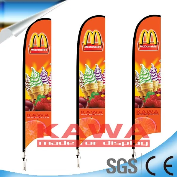 Event swooper flag banner with custom advertising design and cross base