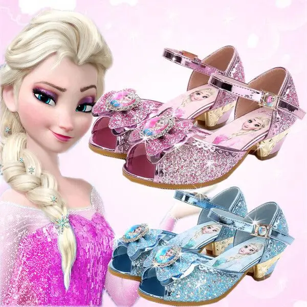 
ZH1423X Spring Children Princess Wedding Glitter Bowknot Crystal Shoes High Heels Dress Shoes Kids Sandals Girls Party Shoes 