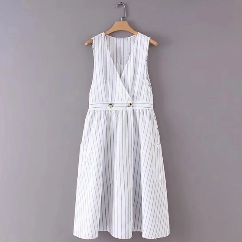 
Maxnegio Apparel Manufacturer White Striped Sleeveless Ladies Casual Dress 