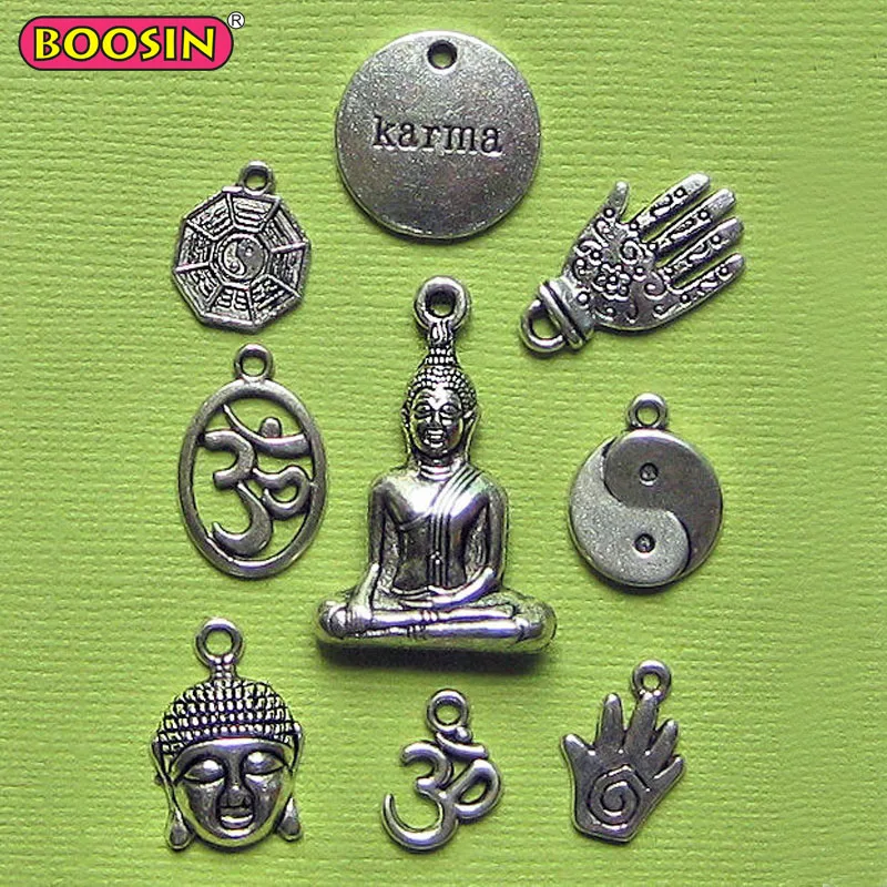 Antique Silver Inspirational Jewelry Yoga Pendant Buddha charms #D221